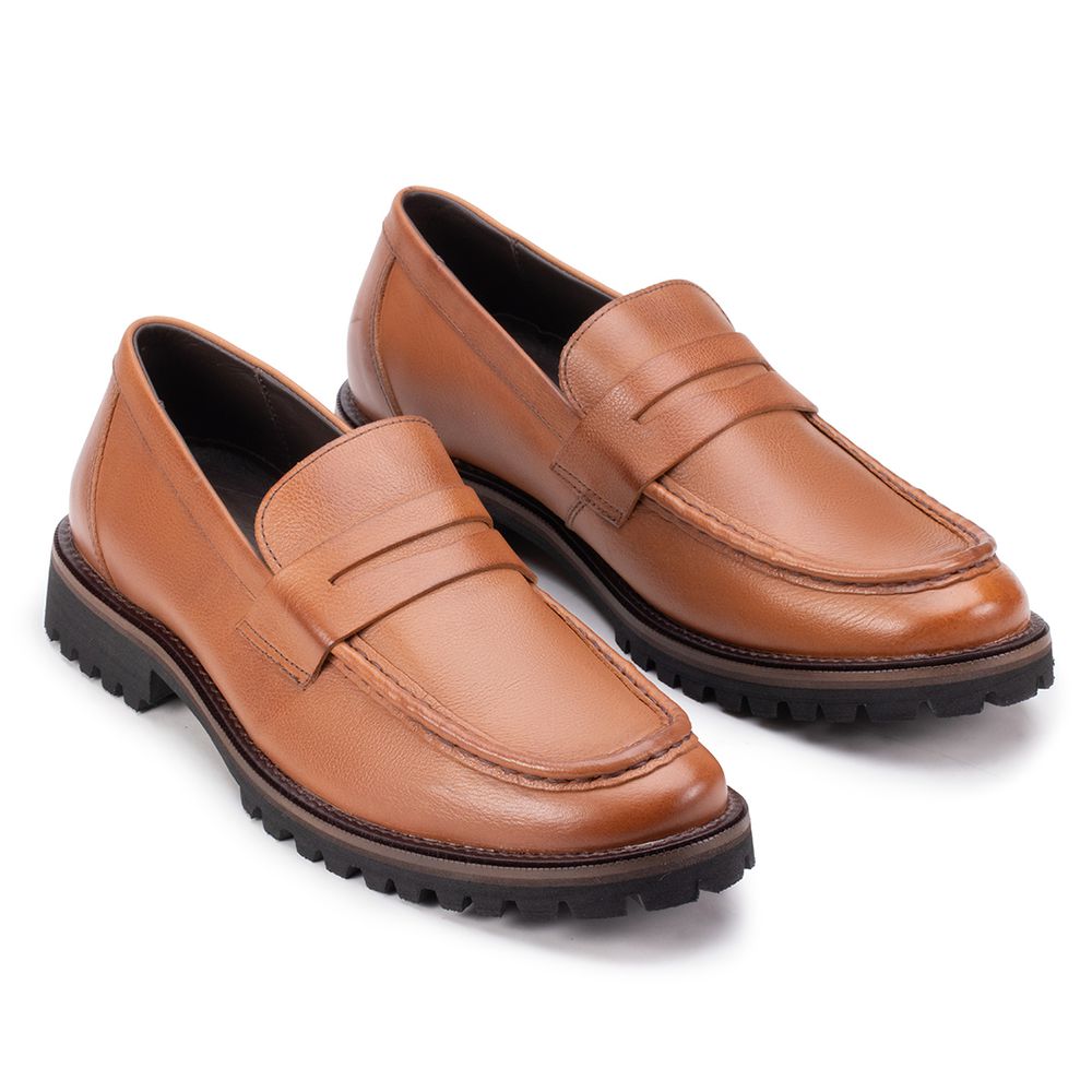 Sapato Casual Penny Loafer Tratorado Tan - Sapataria Cometa