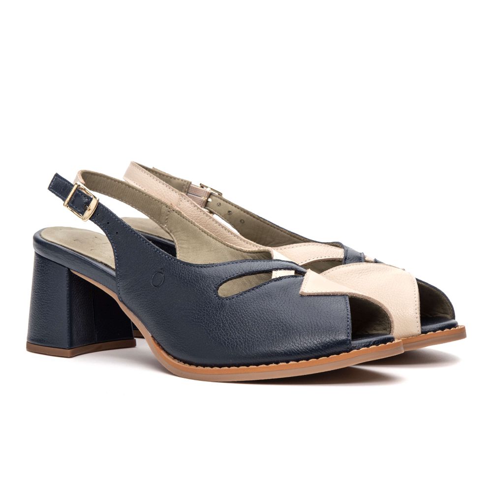 Sandália Peep Toe - Azul Marinho e Off White - ESSENCIAL