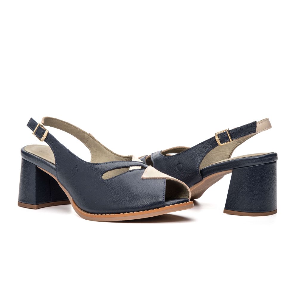 Sandália Peep Toe - Azul Marinho e Off White - ESSENCIAL