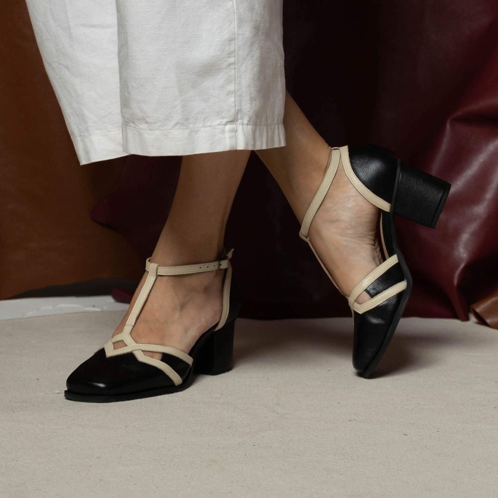 Sapato Boneca - Preto e Off White - VIVER