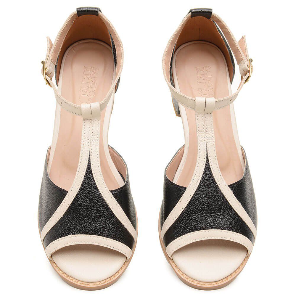 Sandália Peep Toe RetrÔ - Preta e Off White - ITAIM