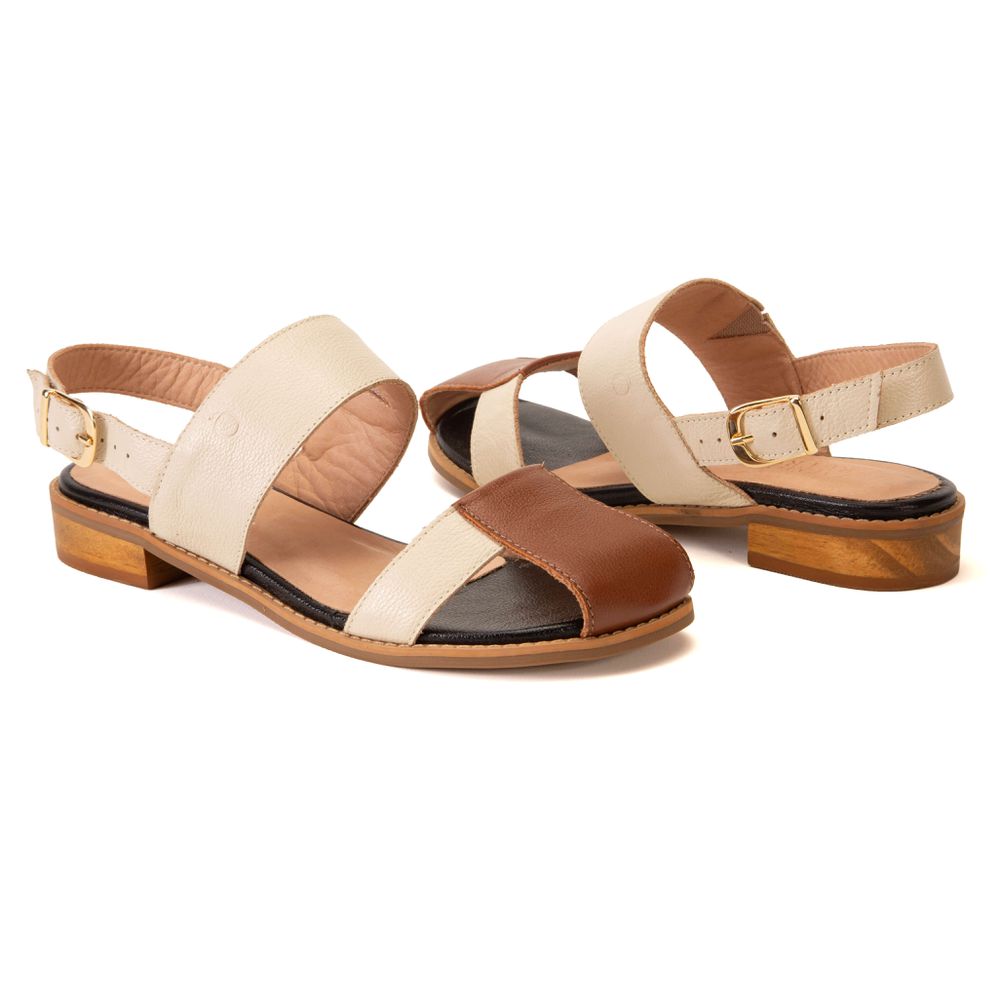 Sandália Rasteira - Chocolate e Off White - KEMET