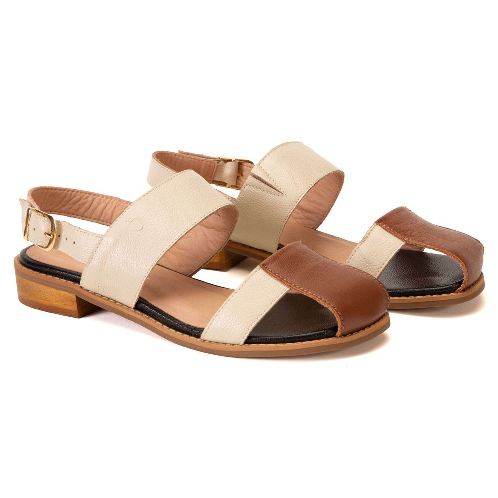 Sandália Rasteira - Chocolate e Off White - KEMET
