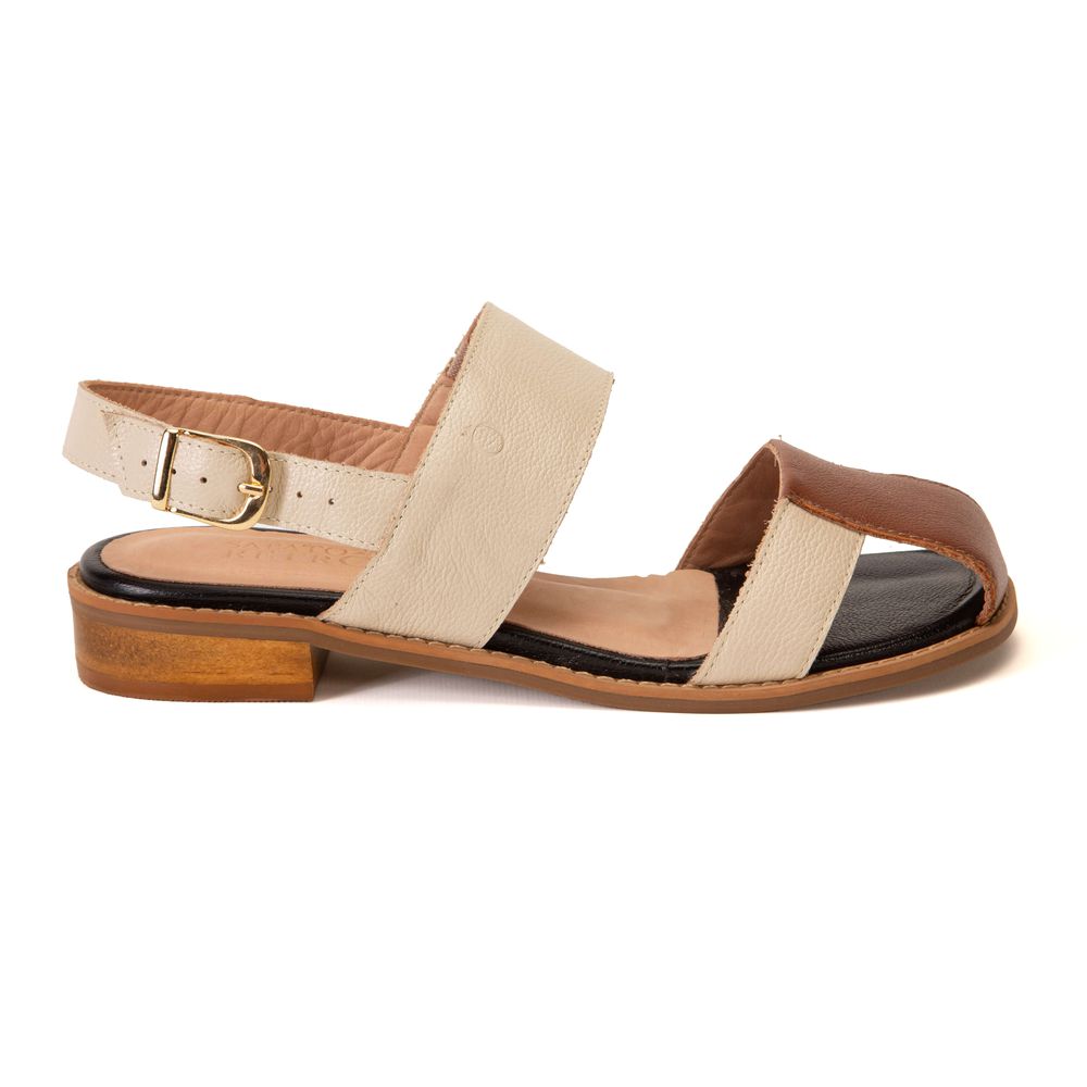 Sandália Rasteira - Chocolate e Off White - KEMET