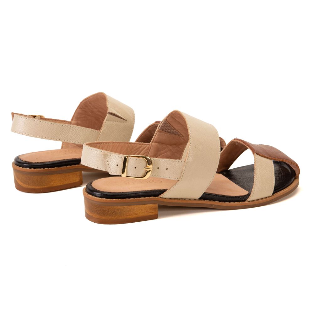 Sandália Rasteira - Chocolate e Off White - KEMET