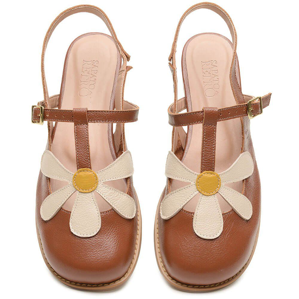 Sapatilha RetrÔ - Chocolate, Off White e Mostarda - JARDIM