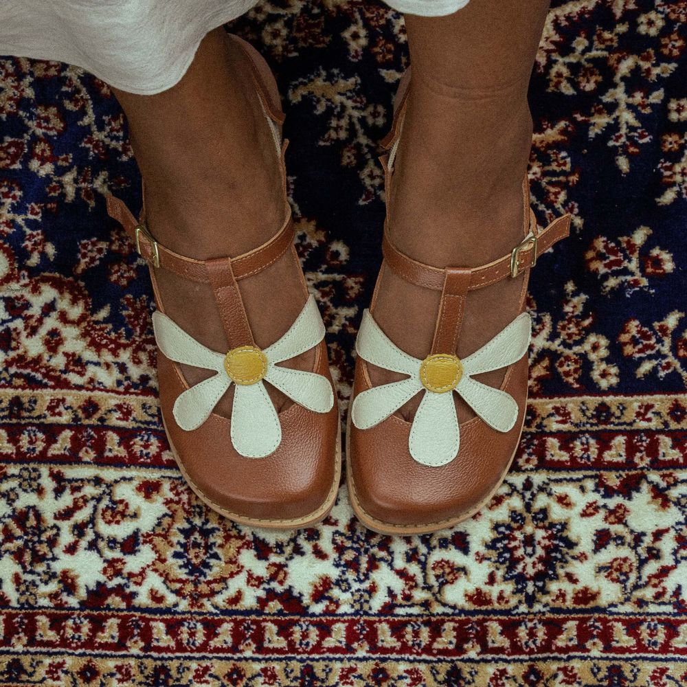 Sapatilha RetrÔ - Chocolate, Off White e Mostarda - JARDIM