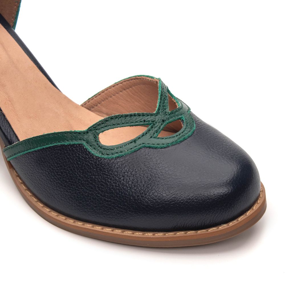 Sapato Boneca RetrÔ - Marinho e Verde Folha - AFETO