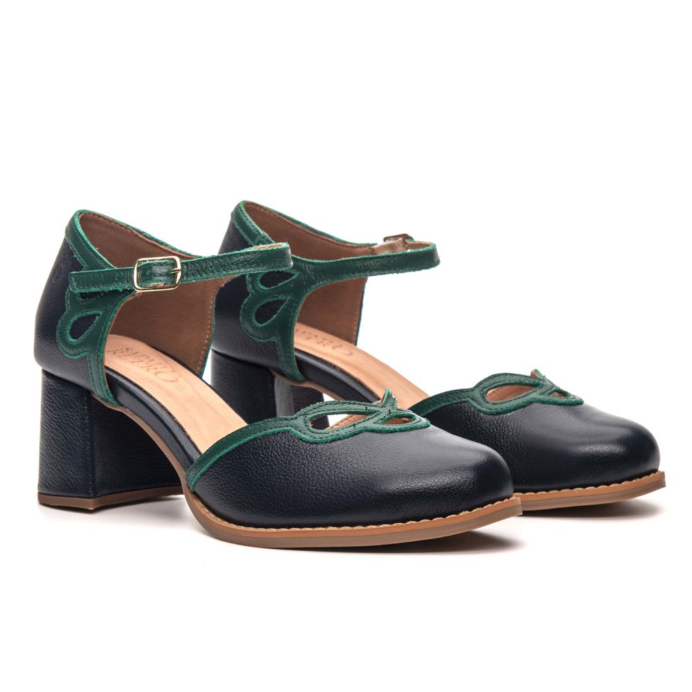 Sapato Boneca RetrÔ - Marinho e Verde Folha - AFETO