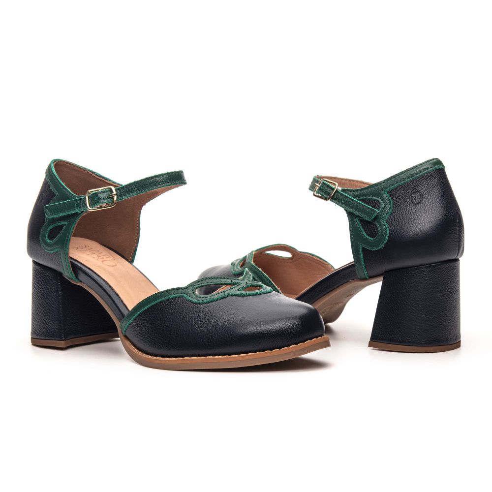 Sapato Boneca RetrÔ - Marinho e Verde Folha - AFETO