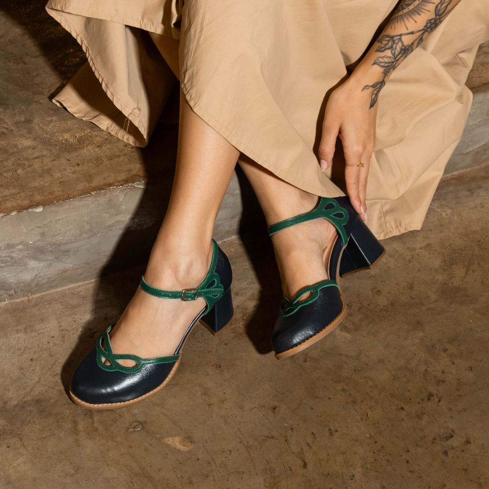 Sapato Boneca RetrÔ - Marinho e Verde Folha - AFETO
