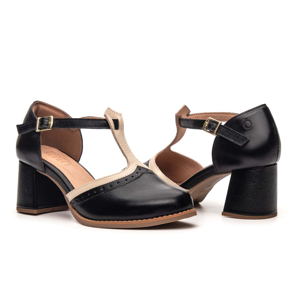 Sapato Boneca RetrÔ - Preto e Off White - CAMINHO