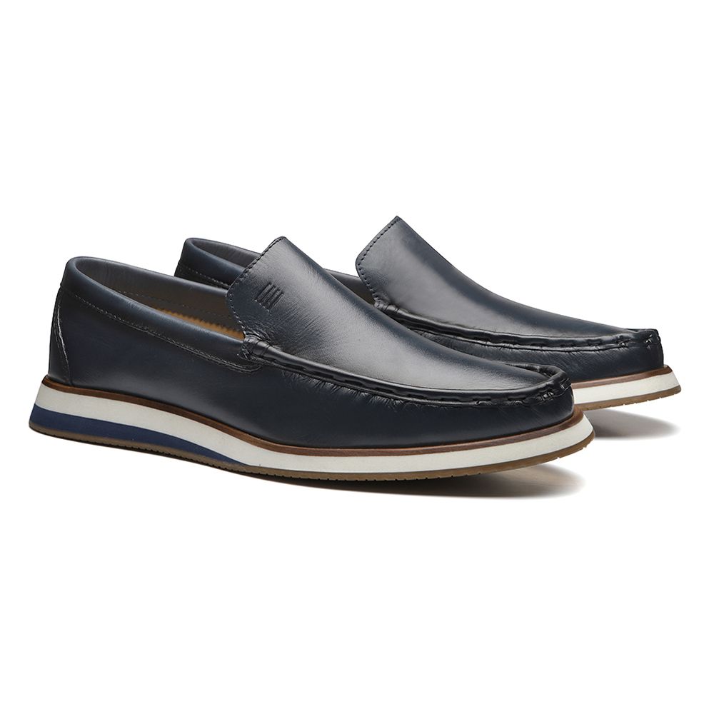 SAPATO MOCASSIM MASCULINO CASUAL EM COURO AZUL