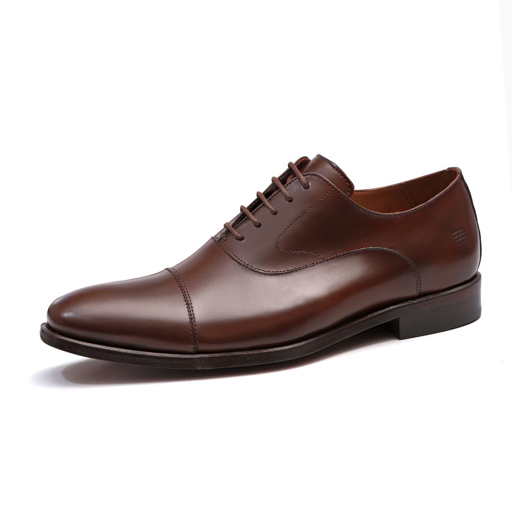 Sapato Oxford de Couro Masculino Textura Xadrez - Marrom