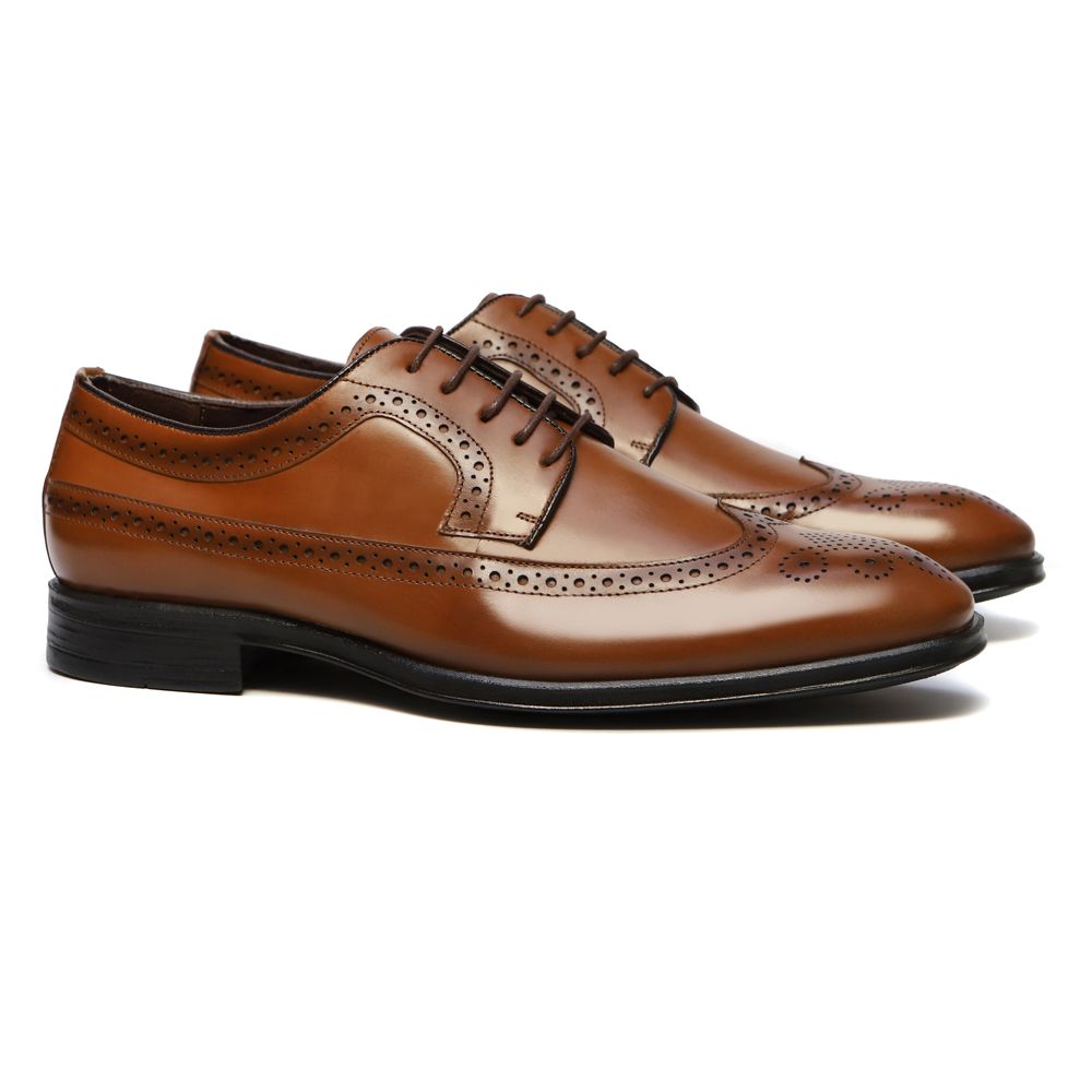 Sapato Derby Brogue Social Masculino Em Couro Marrom