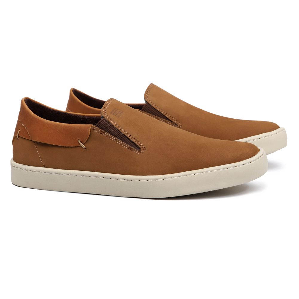 Slip-On Masculino Casual Em Couro Marrom