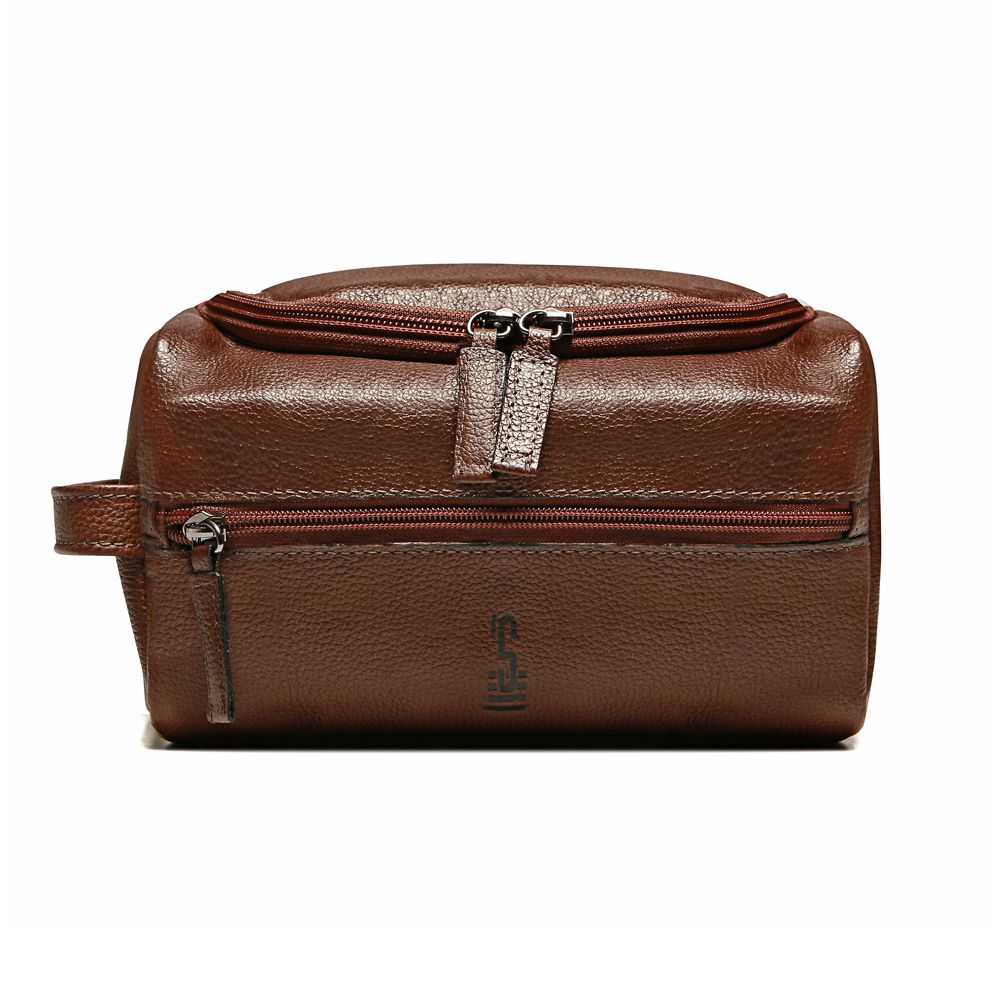 NECESSAIRE MASCULINA EM COURO MARROM 