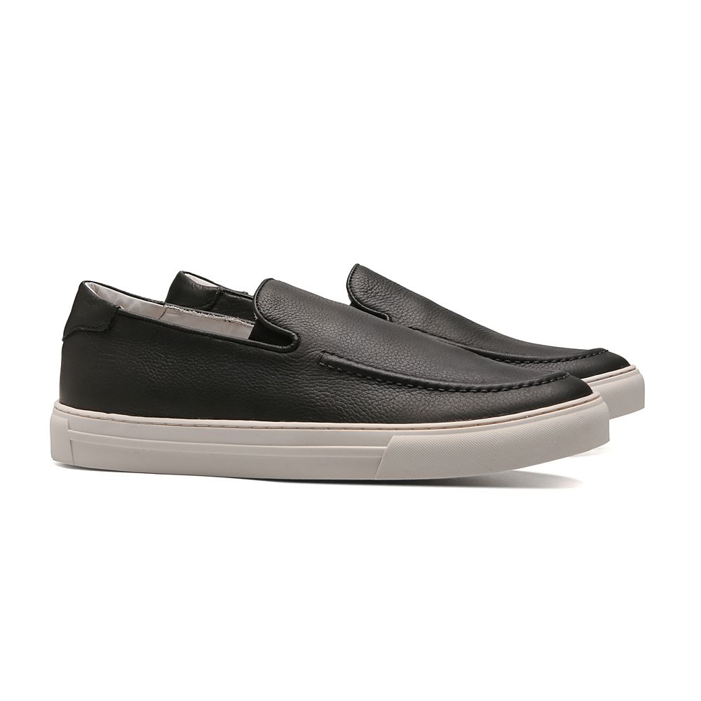 SAPATO MOCASSIM MASCULINO CASUAL EM COURO PRETO COM CONFORTO