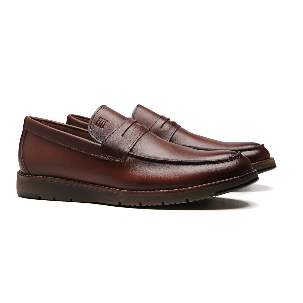 SAPATO LOAFER MASCULINO CASUAL EM COURO MARROM 