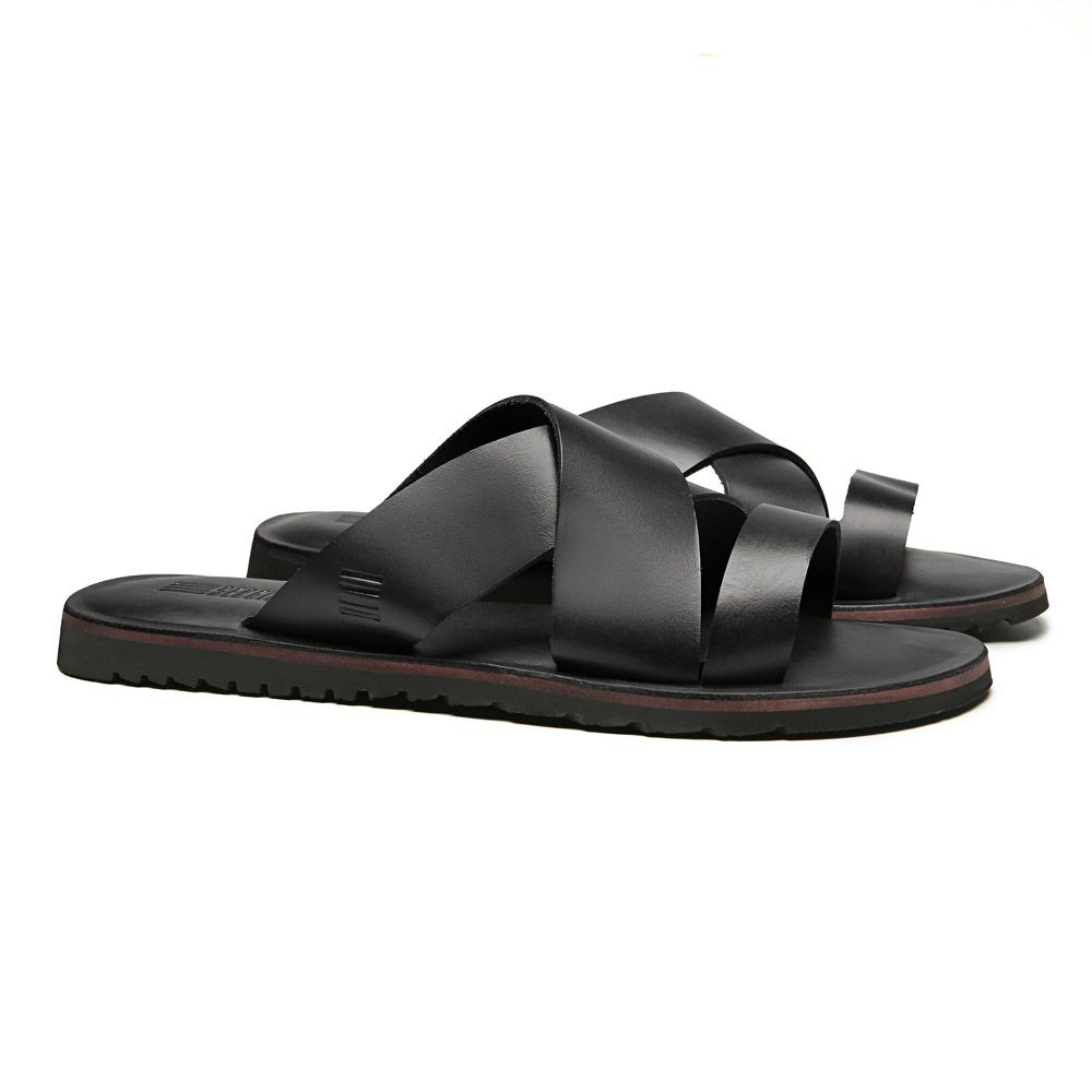 SANDÁLIA MASCULINA CASUAL EM COURO PRETO