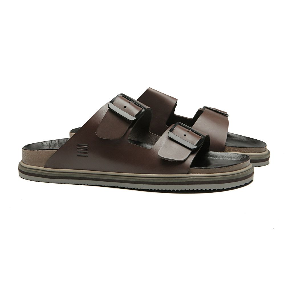 SANDÁLIA MASCULINA CASUAL EM COURO MARROM