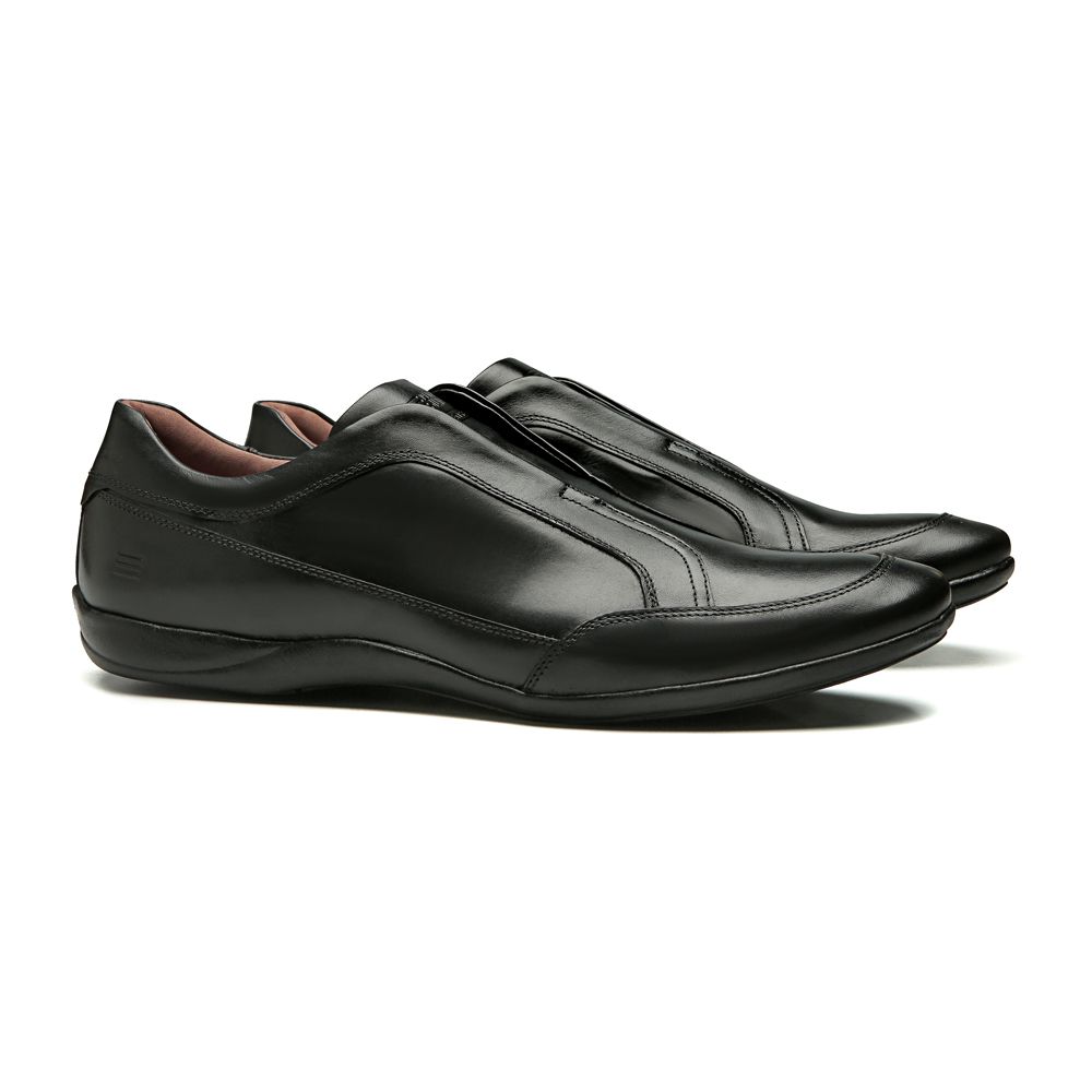 SAPATÊNIS MASCULINO CASUAL EM COURO PRETO COM CONFORTO