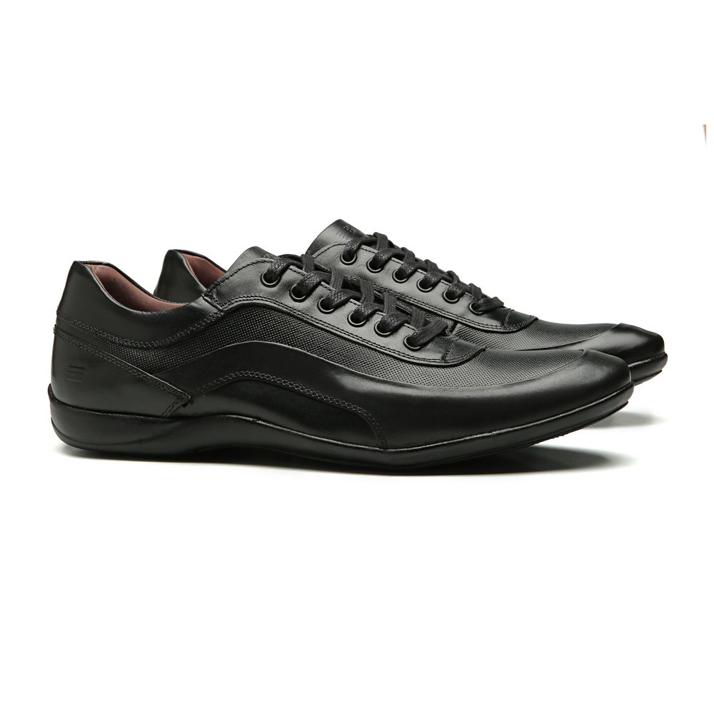 SAPATÊNIS MASCULINO CASUAL EM COURO PRETO COM CONFORTO