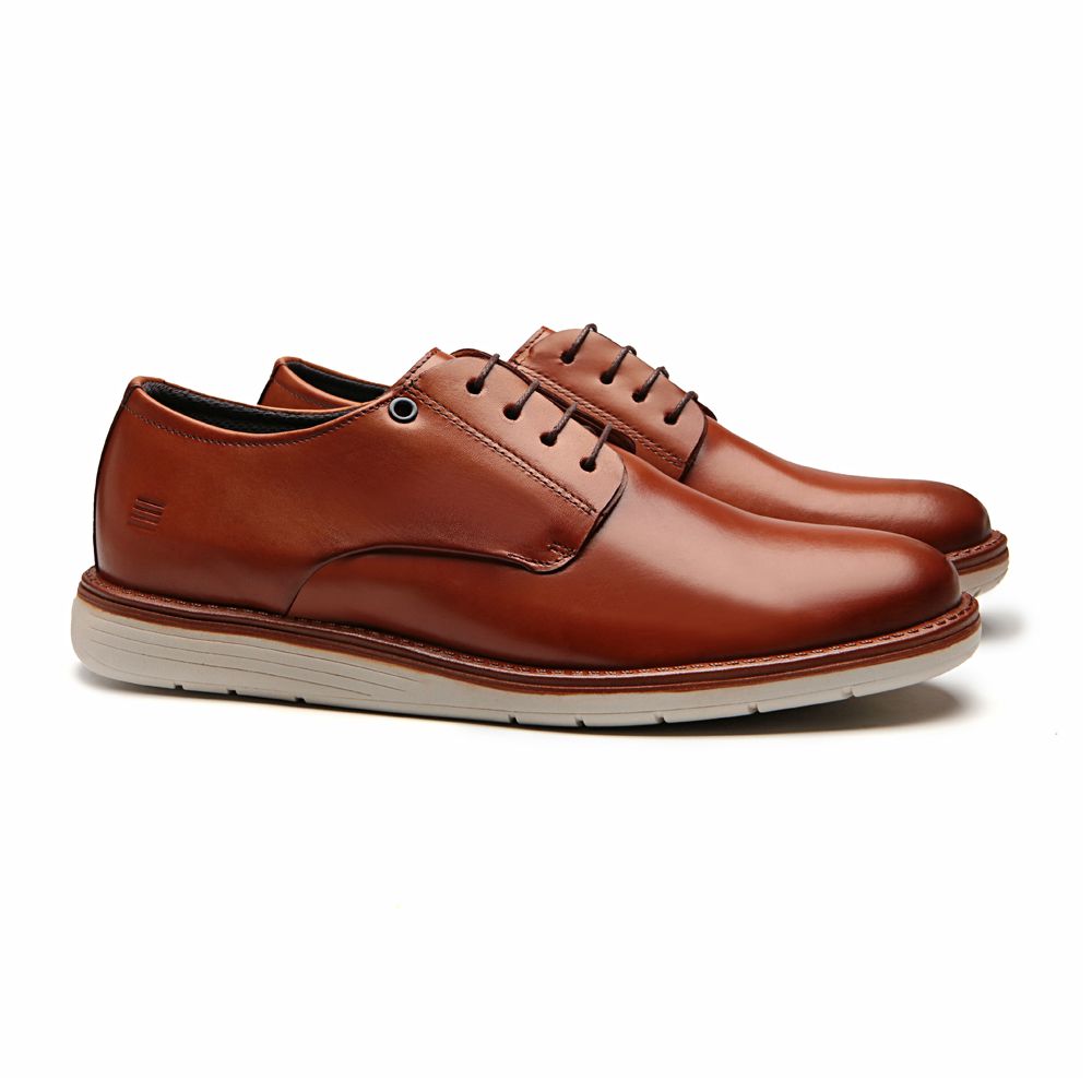 SAPATO DERBY MASCULINO CASUAL EM COURO MARROM