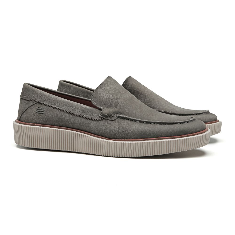MOCASSIM MASCULINO CASUAL EM COURO CINZA 