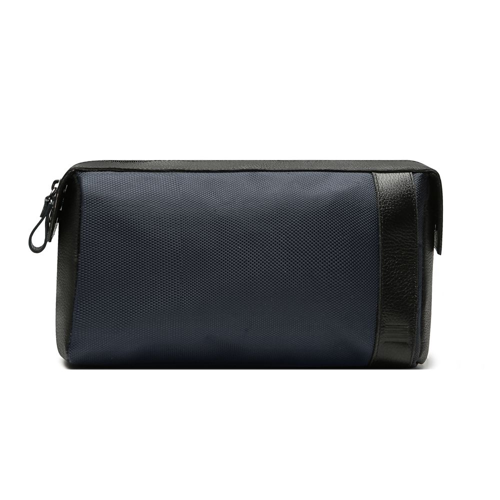NECESSAIRE MASCULINA EM NYLON E COURO AZUL
