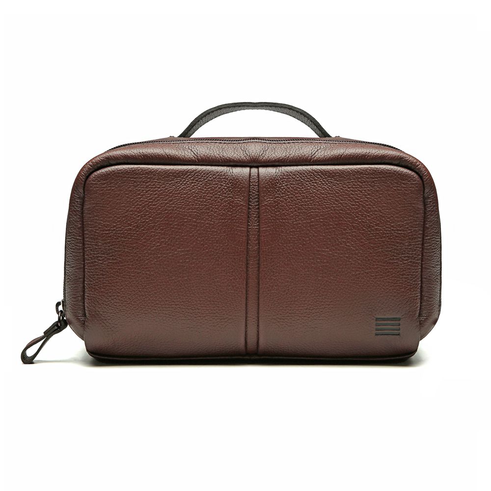 NECESSAIRE MASCULINA EM NYLON E COURO MARROM