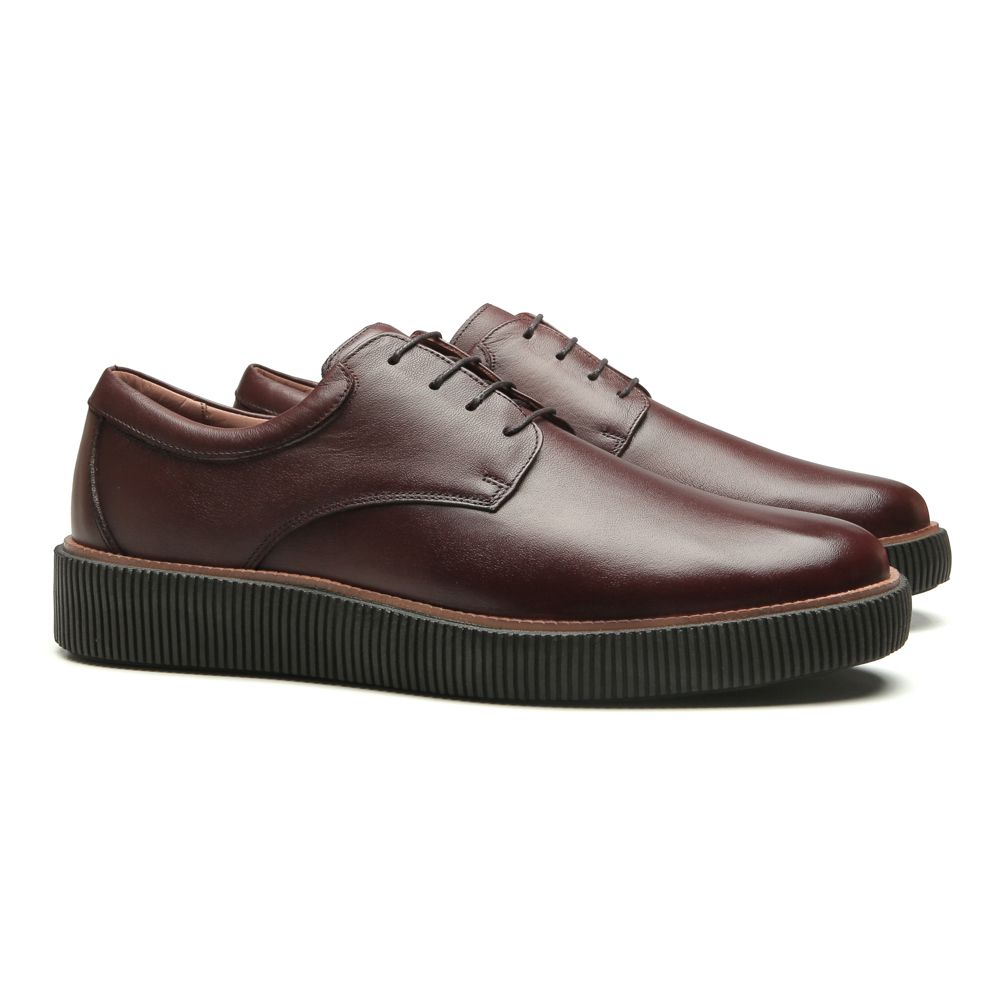 SAPATO DERBY MASCULINO CASUAL EM COURO MARROM
