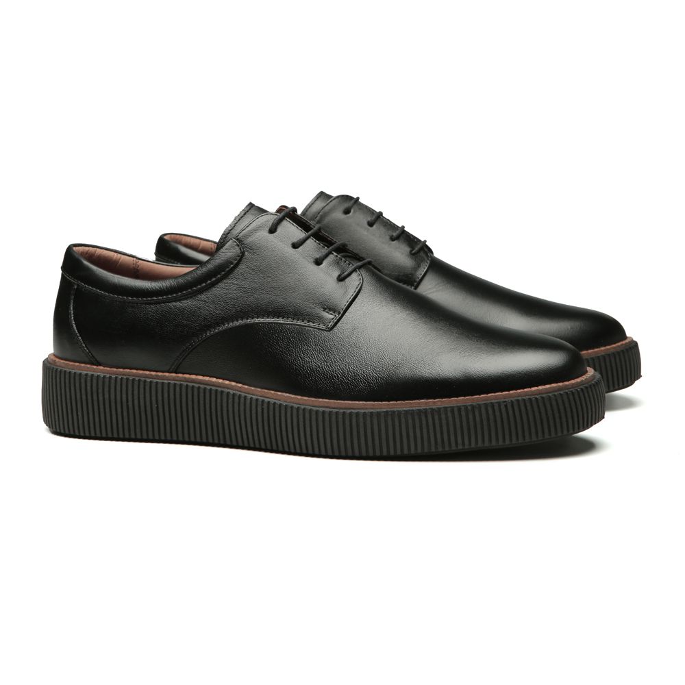 SAPATO DERBY MASCULINO CASUAL EM COURO PRETO