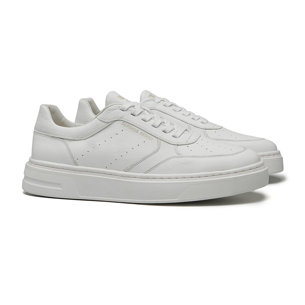 TÊNIS MASCULINO CASUAL EM COURO BRANCO COM CONFORTO 