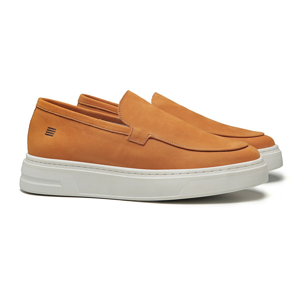 SAPATO MOCASSIM MASCULINO CASUAL EM COURO AMARELO COM CONFORTO