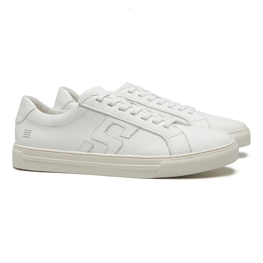 TÊNIS MASCULINO CASUAL EM COURO BRANCO COM CONFORTO