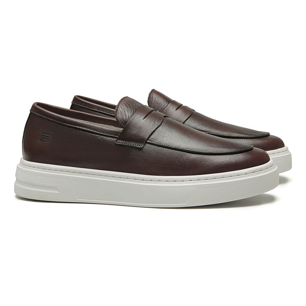 SAPATO LOAFER MASCULINO CASUAL EM COURO MARROM COM CONFORTO