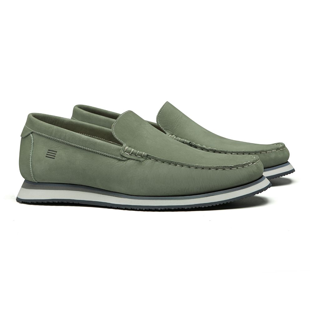 SAPATO MOCASSIM MASCULINO CASUAL EM COURO VERDE COM CONFORTO