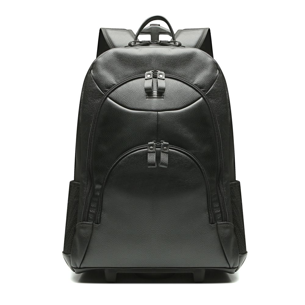 MOCHILA PORTA NOTEBOOK MASCULINA EM COURO COM RODINHAS PRETO