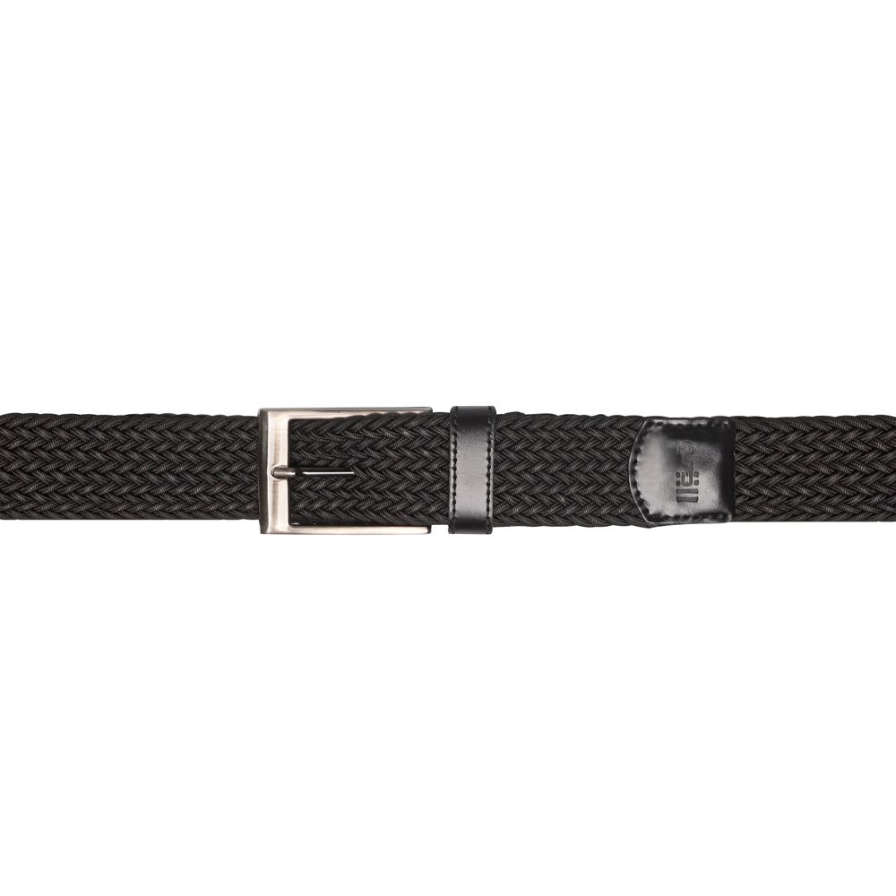 Cinto Casual Masculino Em Elástico Tressê e Couro Preto