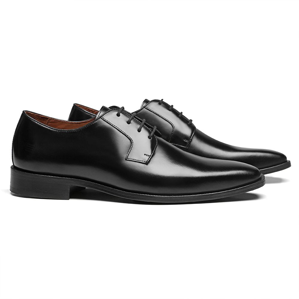 SAPATO DERBY MASCULINO SOCIAL EM COURO PRETO COM CONFORTO