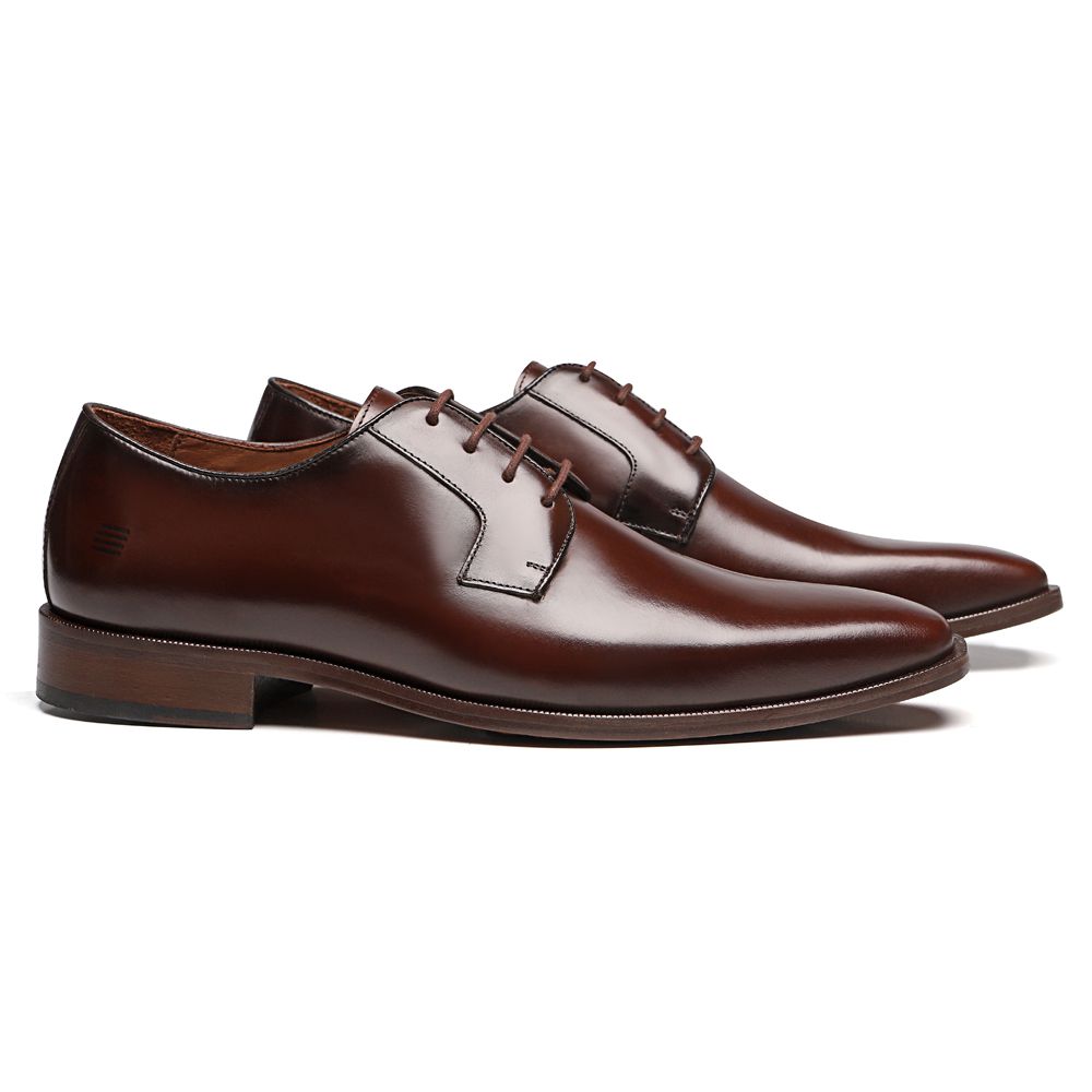 SAPATO DERBY MASCULINO SOCIAL EM COURO MARROM COM CONFORTO