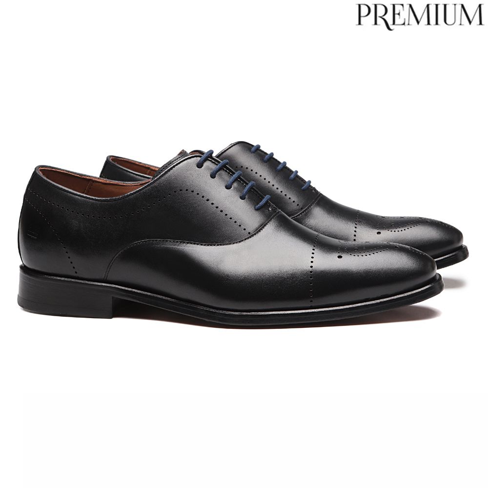  SAPATO OXFORD MASCULINO SOCIAL EM COURO PRETO COM CONFORTO