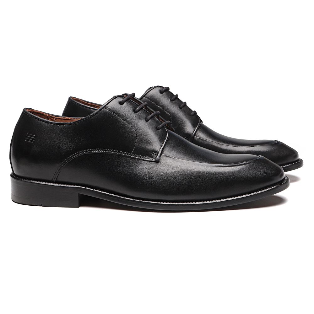  SAPATO DERBY MASCULINO SOCIAL EM COURO PRETO COM CONFORTO