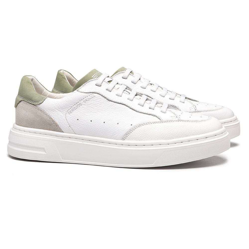TÊNIS MASCULINO CASUAL EM COURO BRANCO COM CONFORTO
