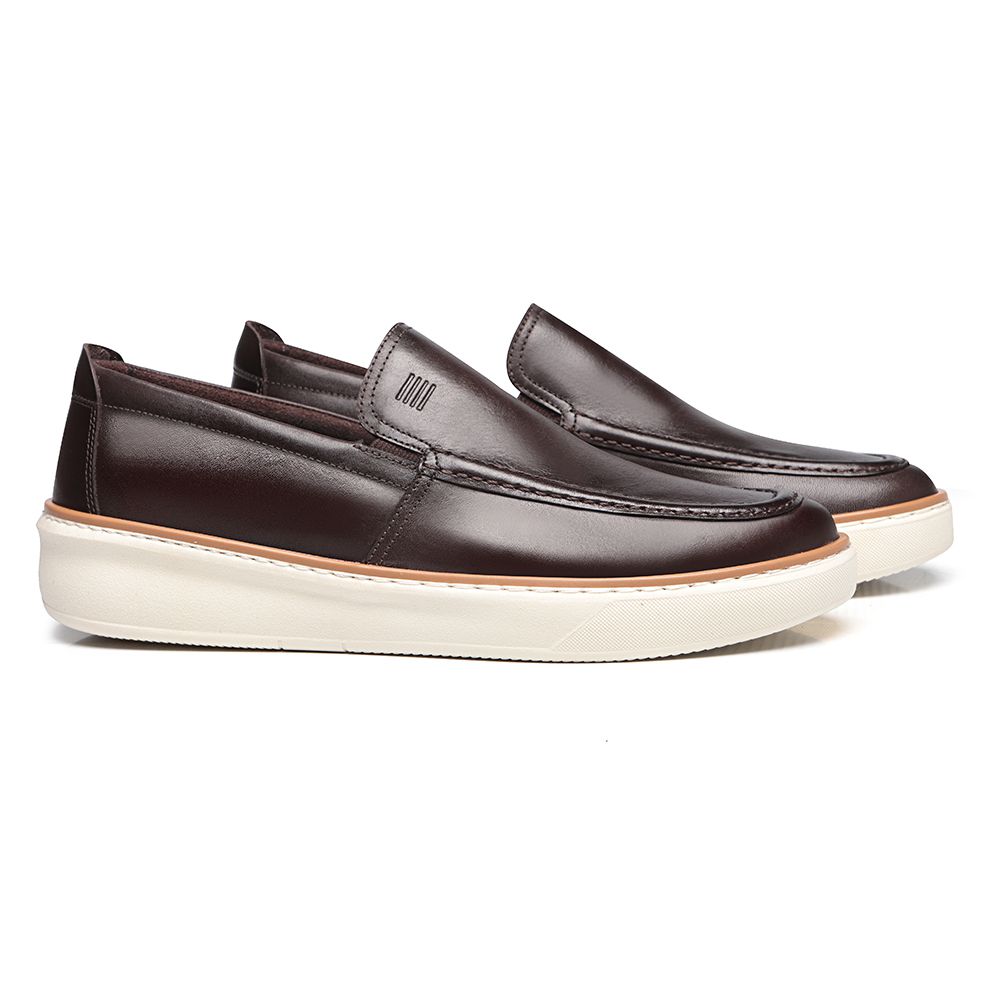SAPATO MOCASSIM MASCULINO CASUAL EM COURO MARROM 