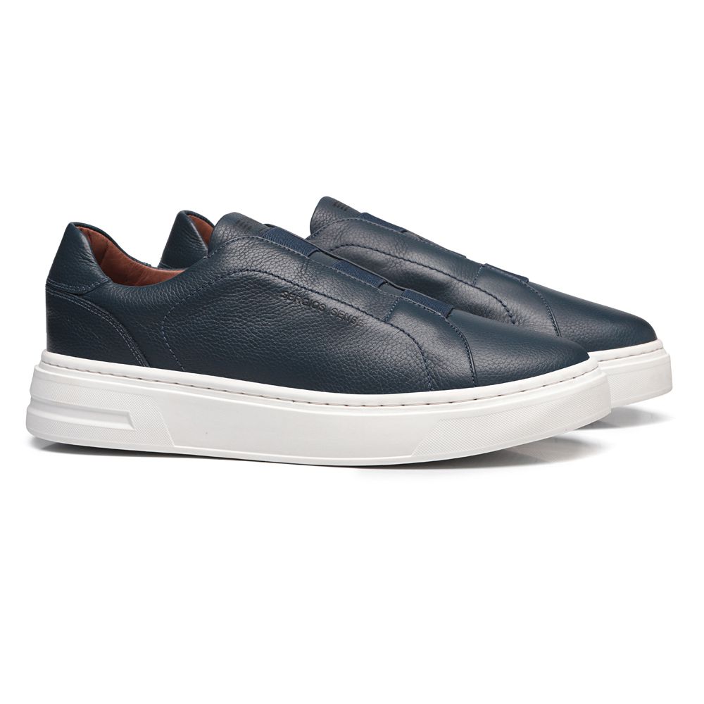 TÊNIS MASCULINO CASUAL EM COURO AZUL COM CONFORTO