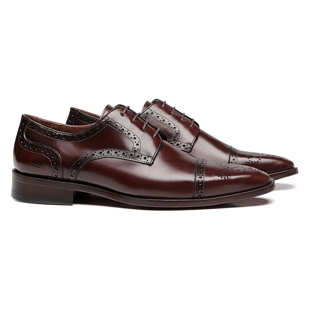 SAPATO DERBY BROGUE MASCULINO SOCIAL EM COURO MARROM COM CONFORTO