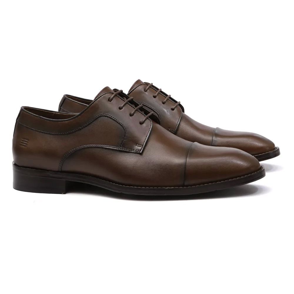 Sapato Derby Masculino Social Em Couro Marrom