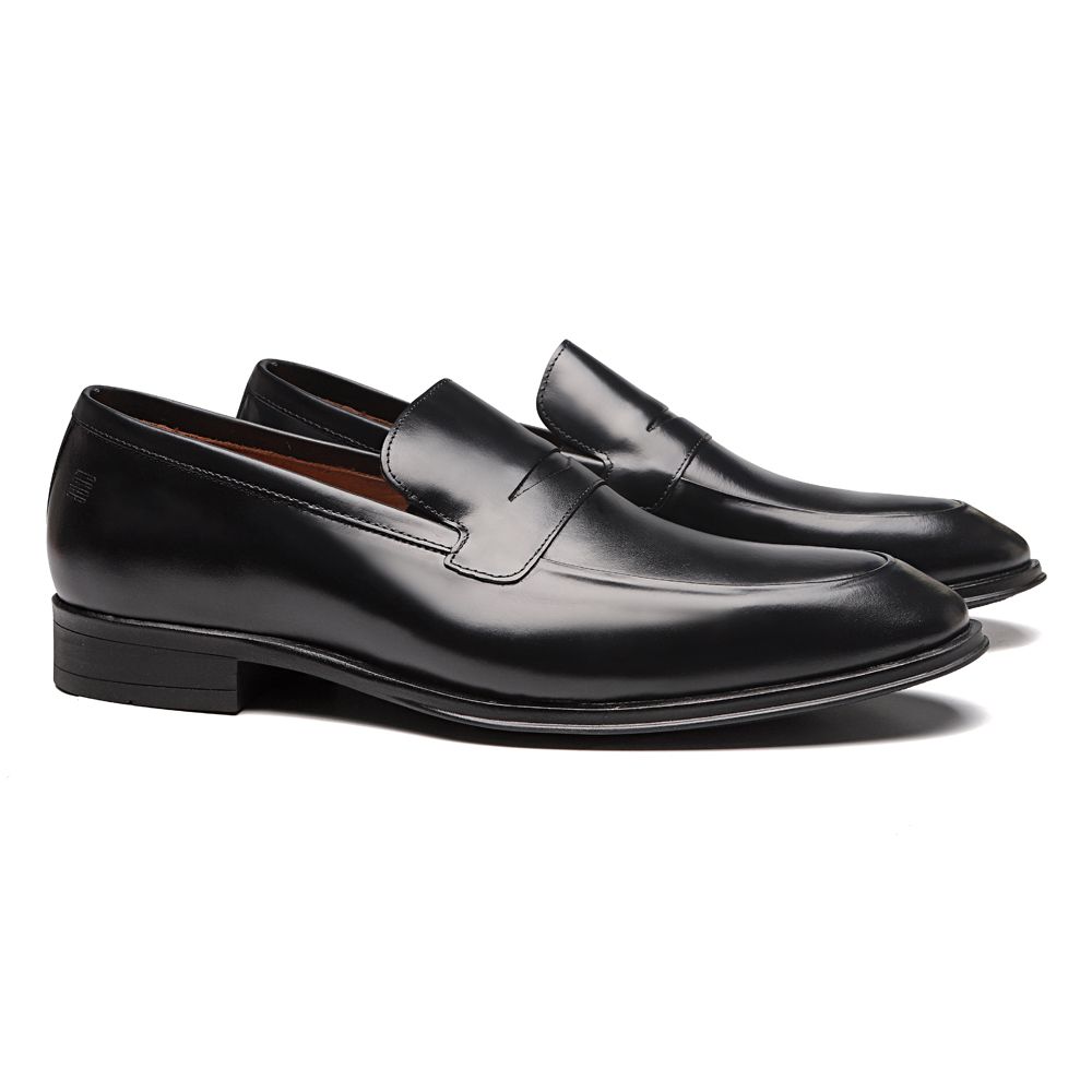 SAPATO LOAFER MASCULINO SOCIAL EM COURO PRETO COM CONFORTO